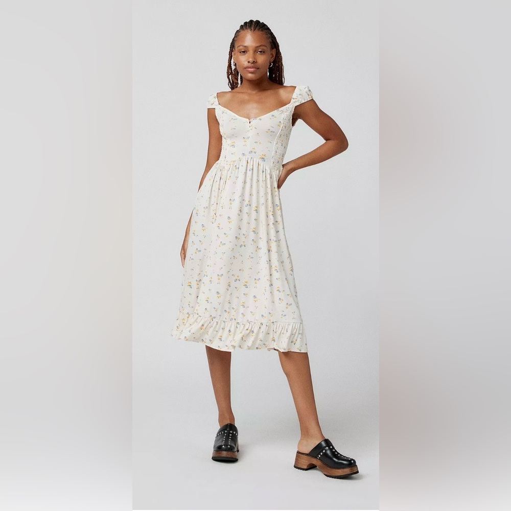 Urban Outfitters Elenor Midi Dress with Yellow & Blue Floral Print size Small - Picture 6 of 16